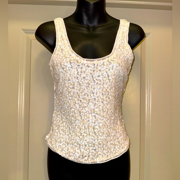 EXPRESS Ivory White Sequin Semi Cropped Tank Top size XS - Picture 2 of 9